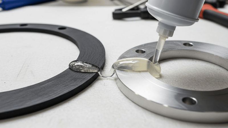 applying an adhesive to both the rubber and metal surfaces