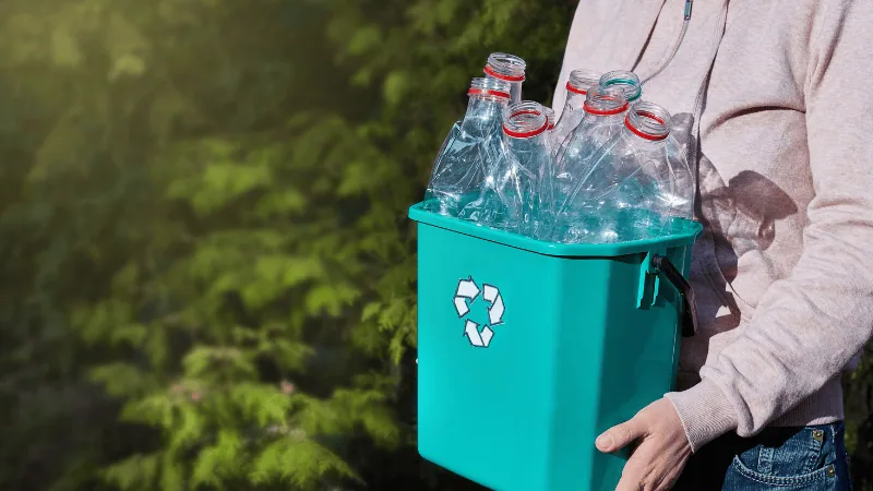 Plastic bottles in the box are recycled.