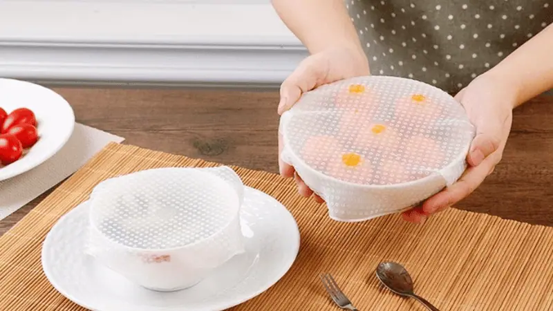Silicone food wraps on the bowls
