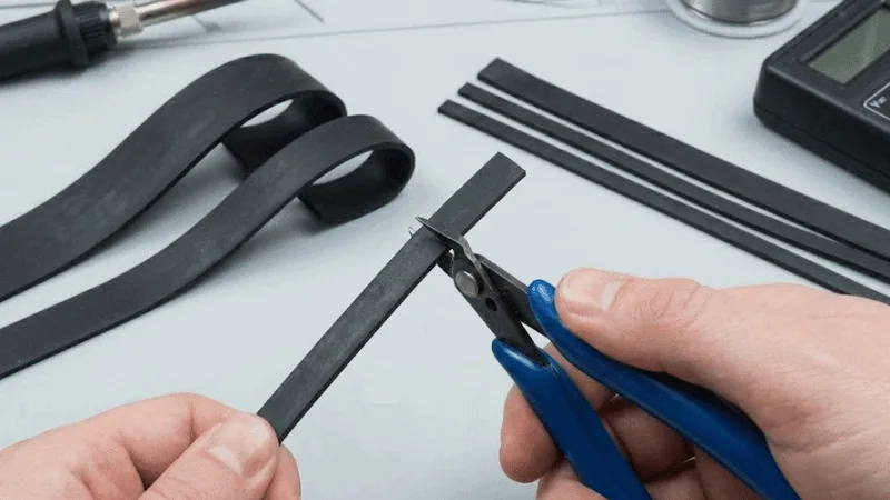  A man is cutting the silicone conductive strips.
