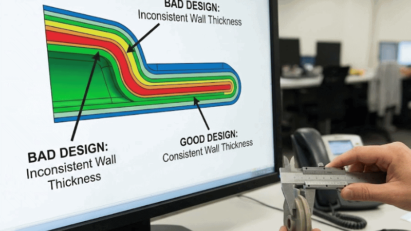 El hombre se asegura de que las paredes de goma tengan un espesor uniforme.
