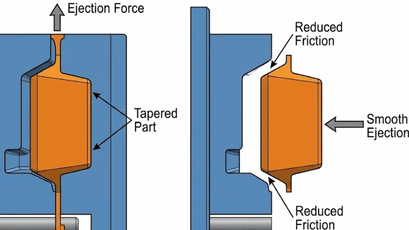 يقلل السطح المخروطي من الاحتكاك بين القطعة وتجويف القالب، مما يضمن القذف السلس.