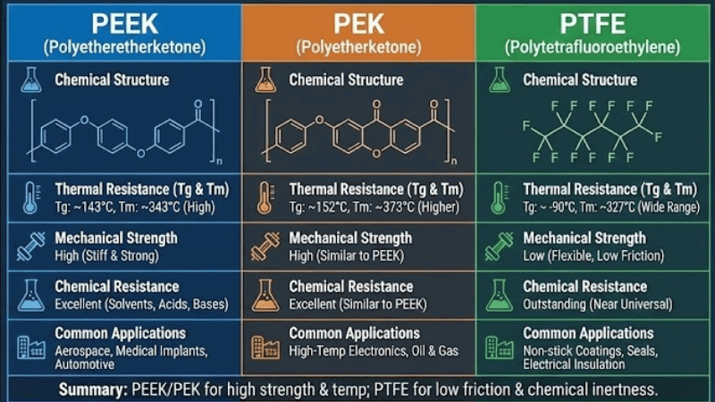 Comparison of PEEK with PEK and PTFE
