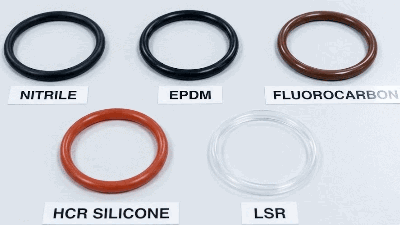 Materiales de juntas tóricas de nitrilo, EPDM, fluorocarbono, HCR, silicona y LSR