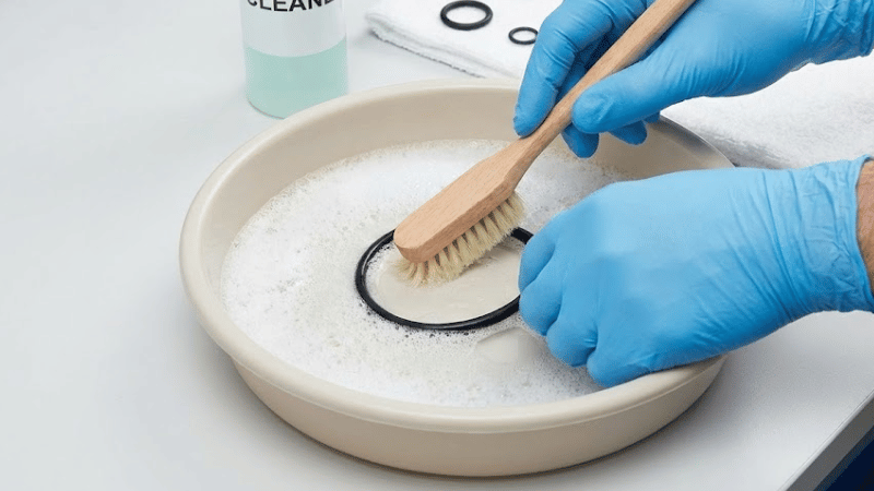Utilizing mild detergents and soft brushes to clean O-rings.