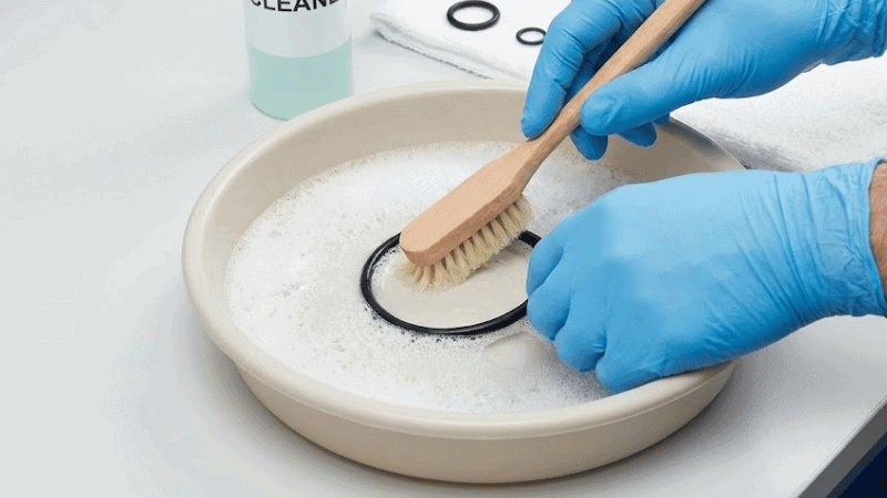Utilizar detergentes suaves y cepillos suaves para limpiar las juntas tóricas.
