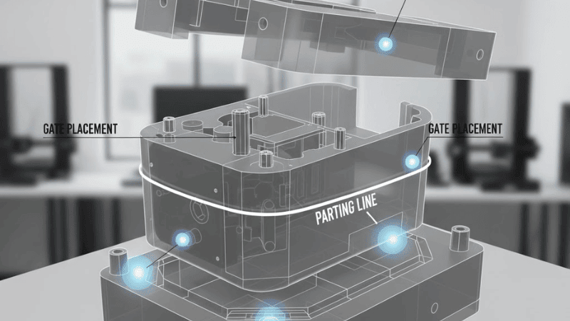 Designers must consider the initial design’s parting lines and gate placements.