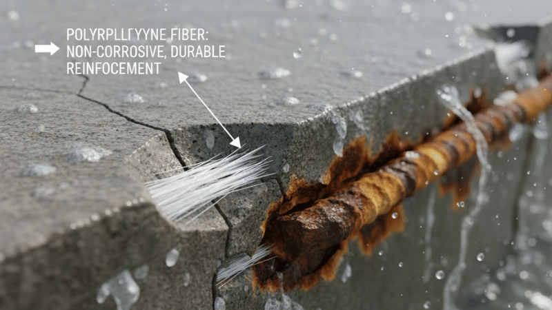 Polypropylene fiber provides durable reinforcement without rust-related degradation.
