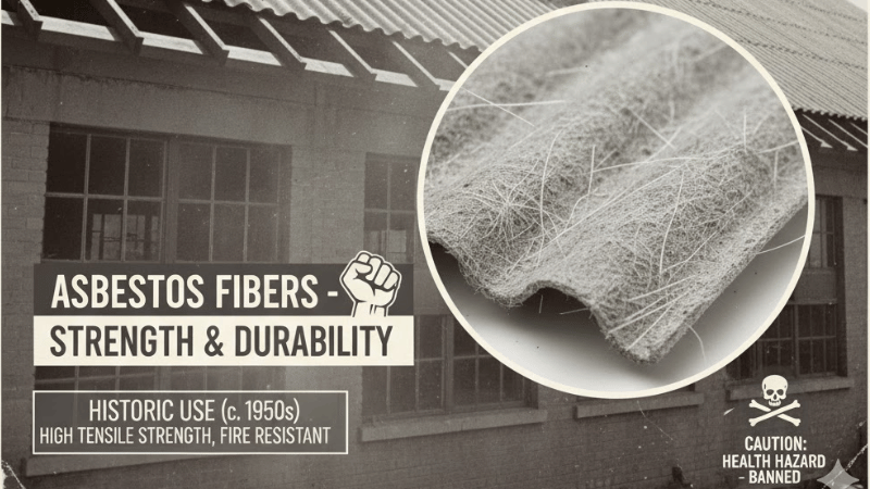 Asbestos fibers were used to boost the durability and strength of a structure in the 1900s. 