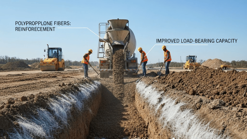 Polypropylene fibers are mixed with soils to improve their load-bearing capacity. 