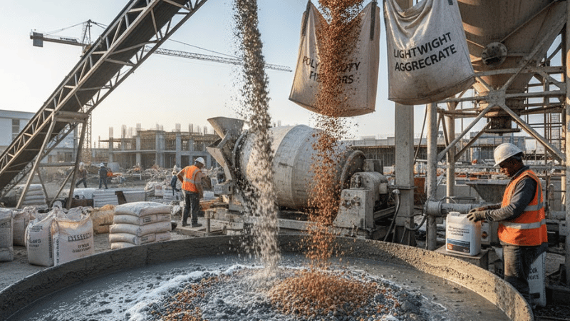 Mix many additives, aggregates, lightweight aggregate concrete, and other materials during construction.