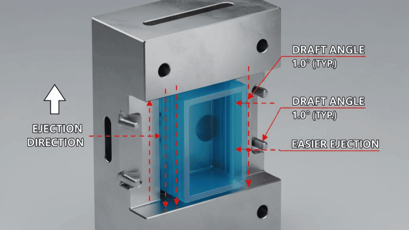 Draft angles make it easier to remove finished parts from the mold.