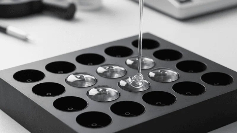 صب السيليكون في قالب لوحة المفاتيح