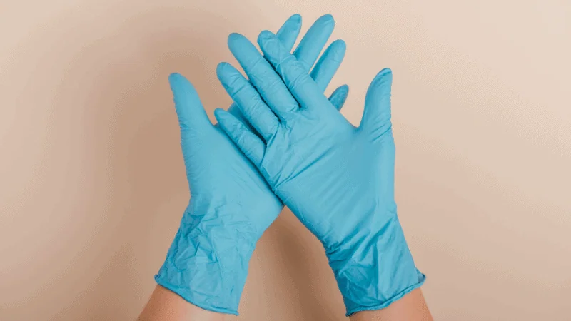 Blue silicone rubber gloves